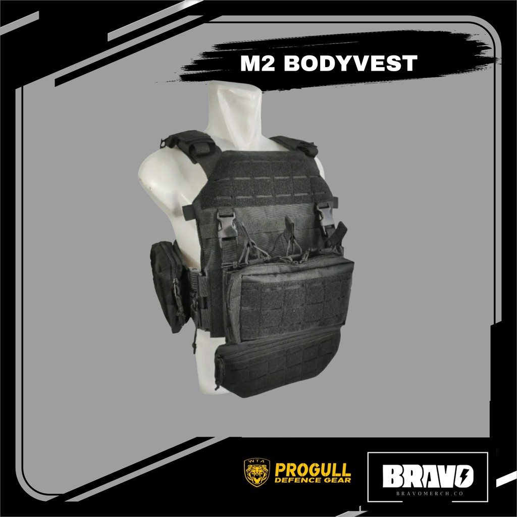 [ PROGULL DEFENCE ] BodyVest Tactical M2 Desain lasercut elegan Tni Polisi  - HITAM