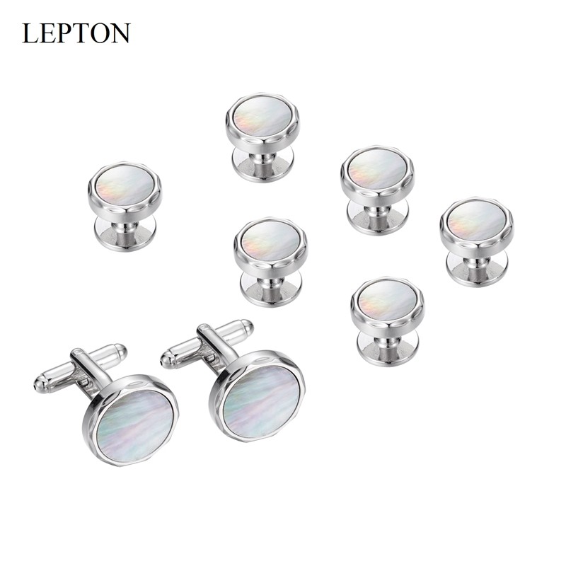 Low-key Luxury Mother of Pearl Cufflinks tuxedo studs Sets Lepton Colored Shell Cufflink Collar Stud