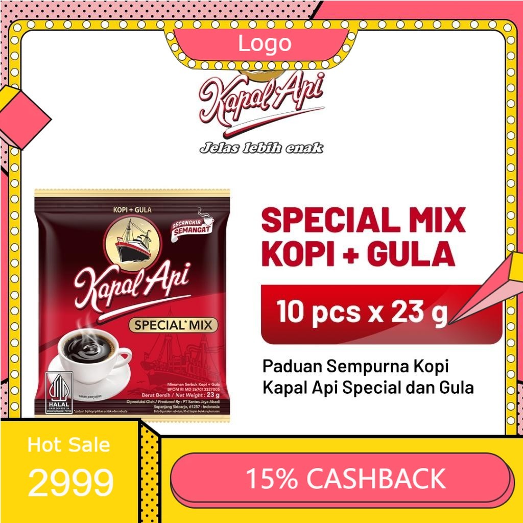 

Kopi KAPAL API Special Mix 23 gr 1 Renceng 10 Pcs murah Coffee Bubuk jelas lebih enak