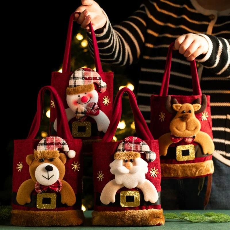 

Christmas Gift Bag Linen Cloth New Year Children's Candy Handbag Christmas Eve Apple Storage Bag Xmas Santa Claus Wholesale 2023