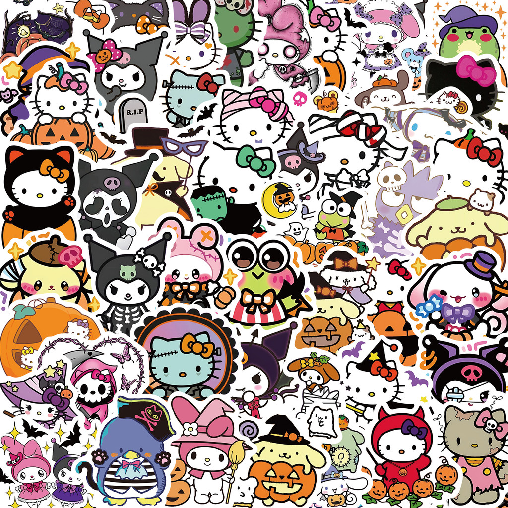 

52pcs Halloween Q Version Sticker Kuromi Anime Kawaii Cute Graffiti Decoration Laptop Scrapbook Guitar Waterproof Decal Kids Toy