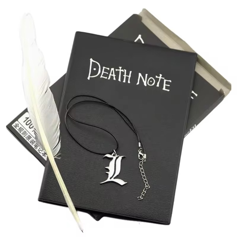 

Hot Notebook A5 Anime Notebook Set Leather Journal And Necklace Feather Pen Animation Art Writing Journal Notepad Gift Christmas