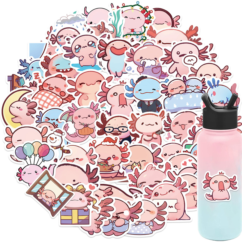

50pcs Cartoon Animal Funny Axolotl Graffiti Waterproof Sticker, Creative Trend Decorative Decal, Wholesale