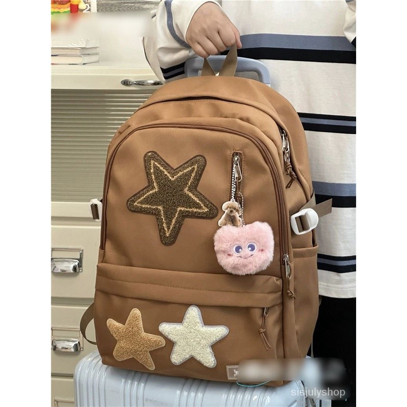 [BISA COD] #Sisjuly# Tas Y2K wanita / tas bahu bintang pentagram / tas sekolah wanita / tas ransel g