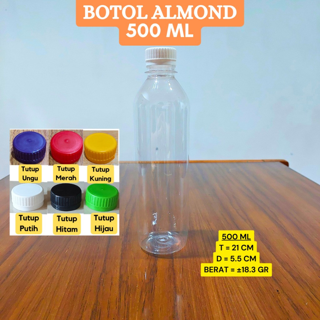 Botol Almond 500 ml / Botol Minuman Plastik 500ml / Botol Jus Kopi Susu Madu