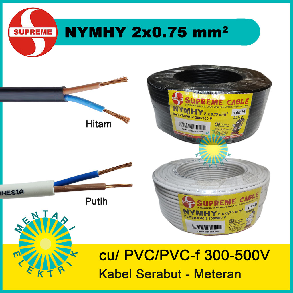 Kabel Serabut SUPREME NYMHY NYYHY 2X0.75 2X0,75 Meteran Per Meter