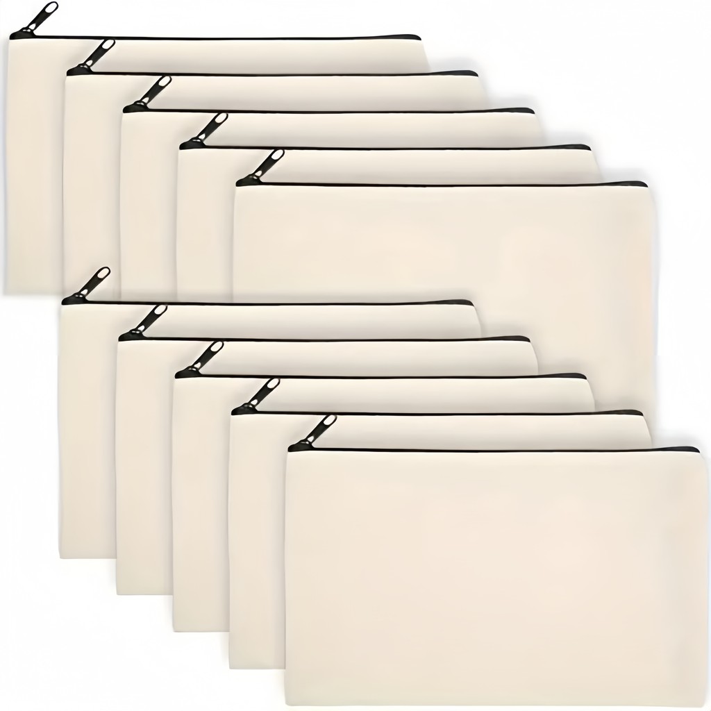 

5pcs Blank Canvas Zipper Pouch Bulk, Makeup Bag Pencil Case For Cosmetic & DIY Crafts, Independence Day