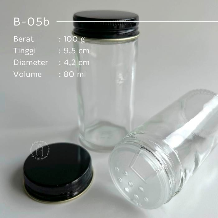Baru Toples bumbu kaca bulat 80ml - tempat bumbu 80ml - 80ml-black
