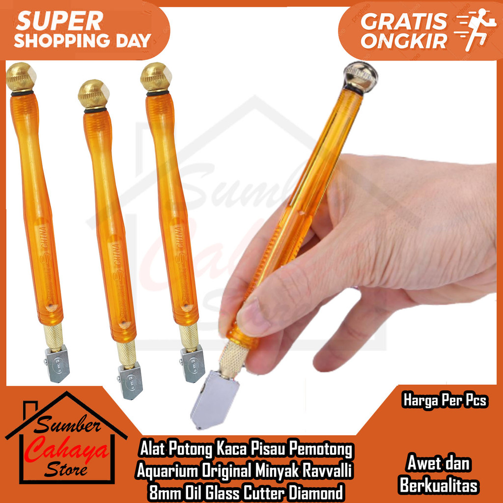 Ravvalli Glass Cutter Alat Potong Kaca Pisau Pemotong Kaco Aquarium Original Minyak Asli Tebal 8mm O