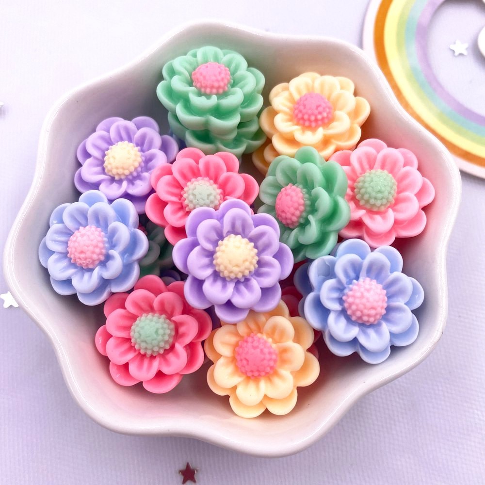 

Resin Kawaii Colorful Cute Flower Flatback Stone Painted Figurine 10PCS Scrapbook DIY Decor Home Accessories Crafts OM140