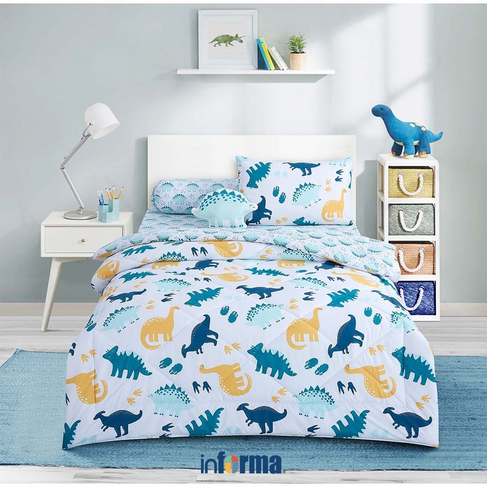 Informa Set Seprai Anak Microfiber Jurassic - Biru Seprei Anak Bed Sheet Anak Sheet Set Tempat Tidur