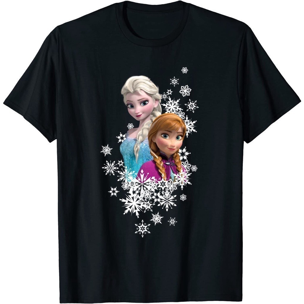 Baju Kaos Dewasa Frozen Anna and Elsa Snowflakes