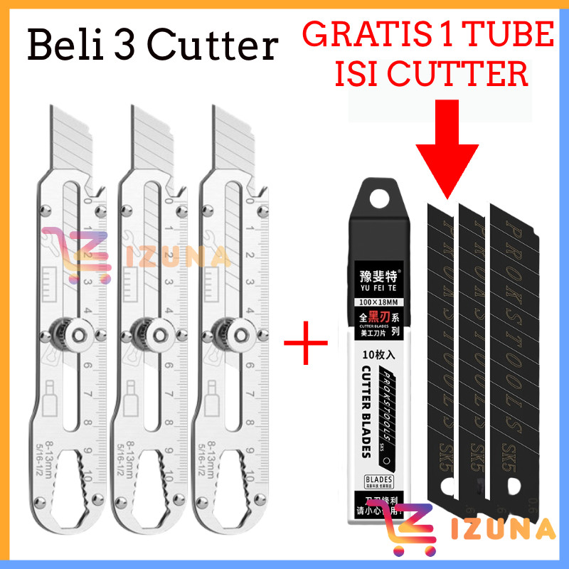 

IZ - [BUN] Isi 3 Pcs Cutter Stainless Steel 9 in 1 Serbaguna + Bonus 1 Tube Isi Cutter Cadangan | Kater