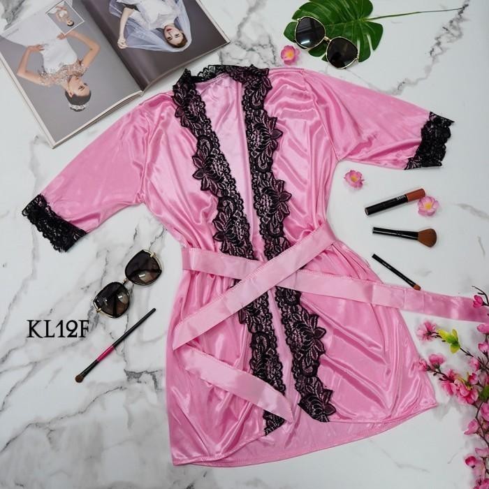 Kimono Night Gown Piyama Modern Lingerie Wanita Pink KL12F