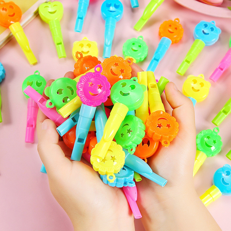 

20pcs/bag Cute Smiley Face Whistle Plastic Whistle Toy Kids Birthday Party Favor Treat School Guest Gifts Goodie Bag Fillers