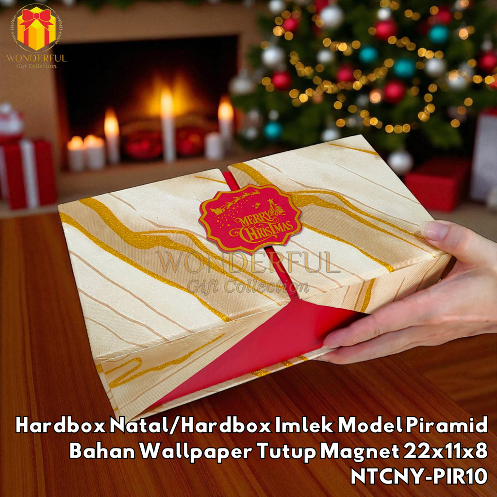 

Hardbox Natal/Hardbox Imlek Model Piramid Bahan Wallpaper Tutup Magnet 22x11x8
