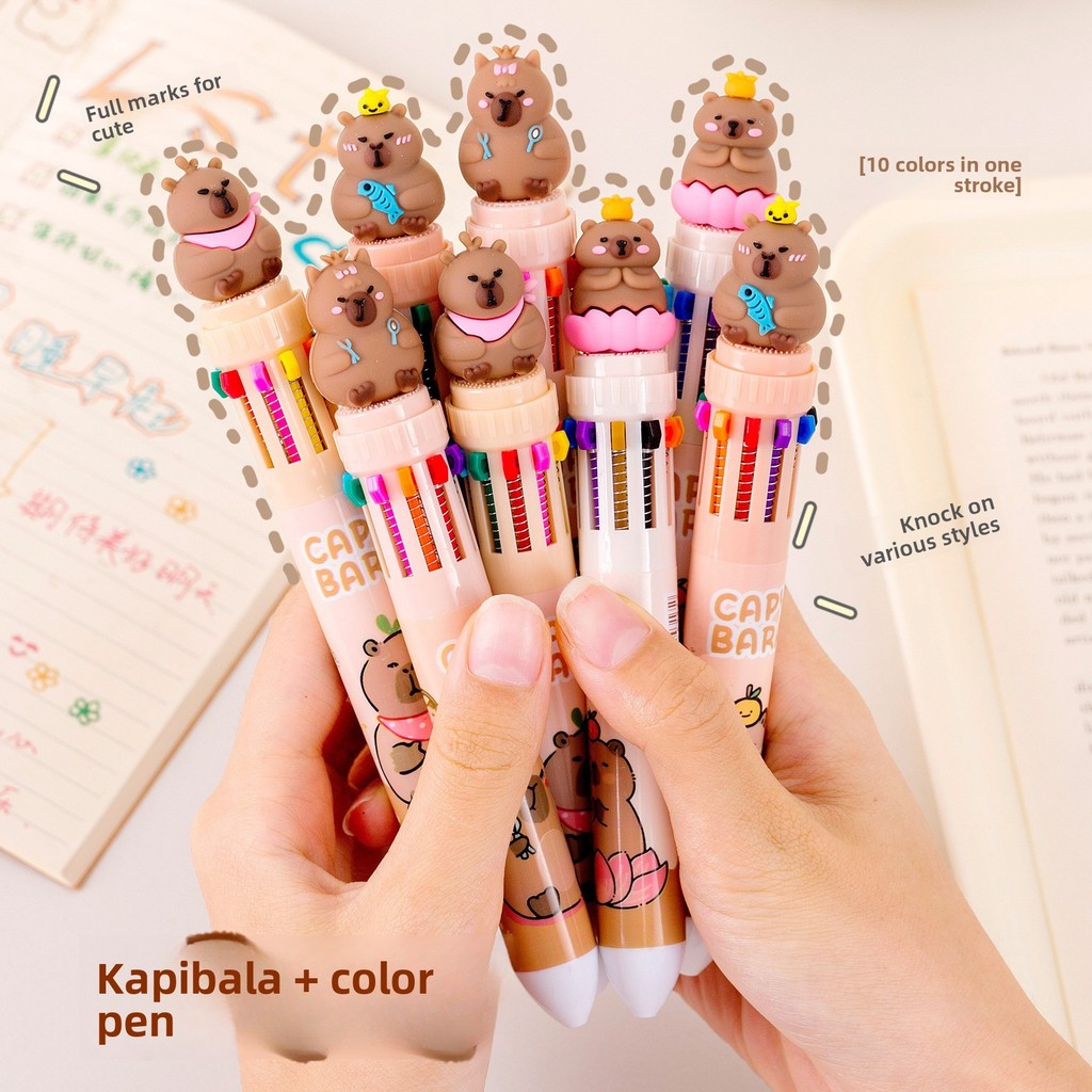 

10 Colors Ballpoint Pen Capybara 0.5mm Colorful Ink Gel Pens Silicone Kawaii Pens School Office Supplies Stationery