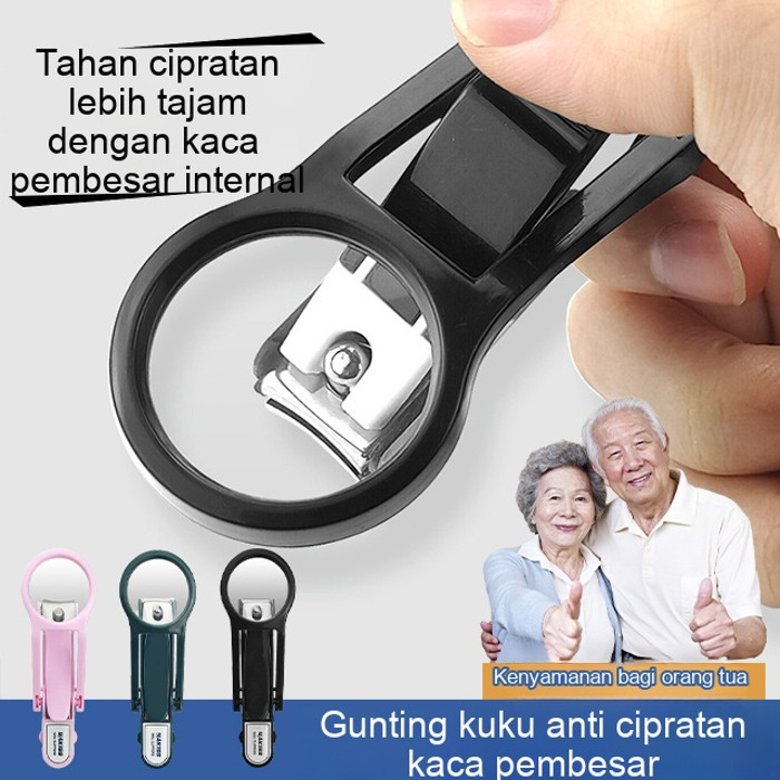⚡Pengiriman 24 jam/COD⚡Nail Clipper Stainless/Pemotong kuku dengan kaca pembesar, desain anti ciprat