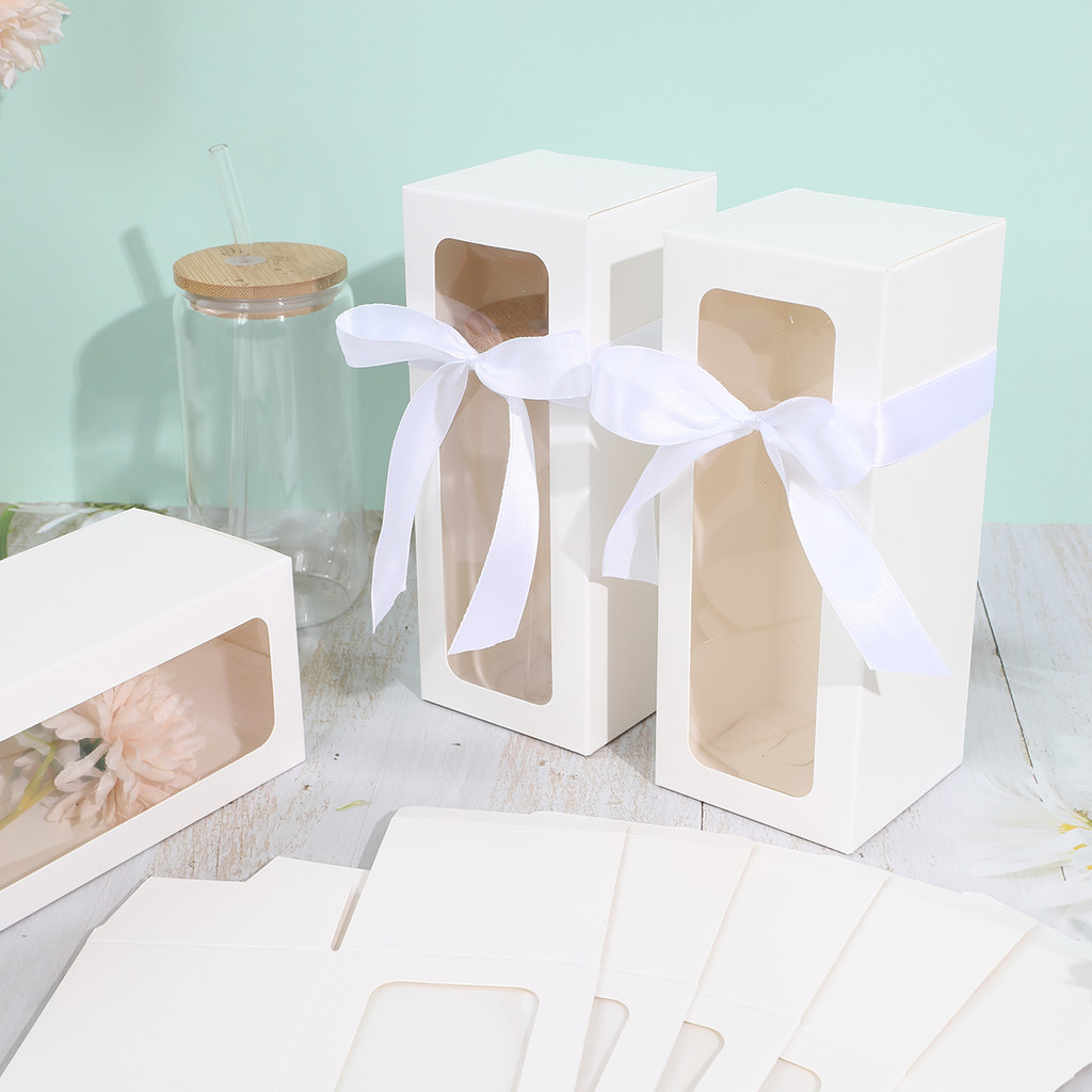 

10pcs White Black Glass Laser silver Gift Box Glass Display Box Transparent Gift Box Water Cup Jar Sublimation Glass