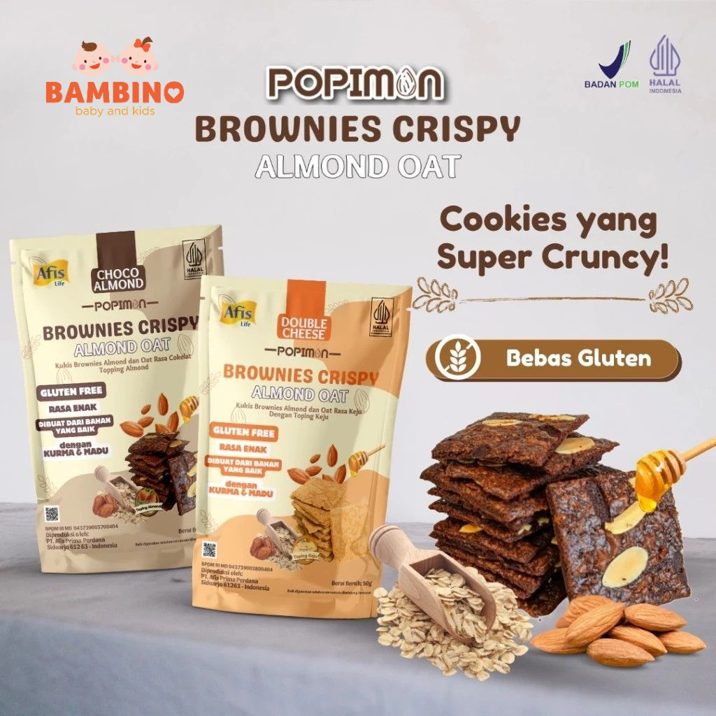 

Afis Popimon Brownies Crispy Almond Oat Bebas Gluten- Camilan Sehat Keluarga
