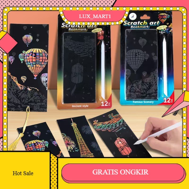 

【LUX_M1】HOT SALE!!! Lukisan Gores Isi 12Lembar Scarch Paint Pembatas Buku Scratch Paper Scratch Gliter Paint