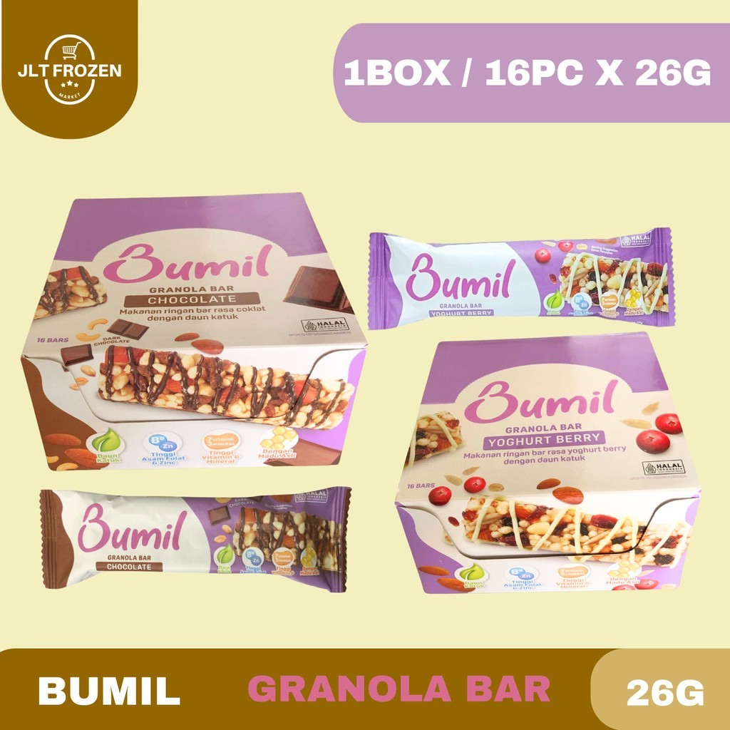 

Bumil Granola Bar 26g - 1BOX/16PCS Granola Bar Rasa Yoghurt Bar / Rasa Chocolate Bar / Snack Ibu Hamil / Cemilan Ibu Hamil / Granova