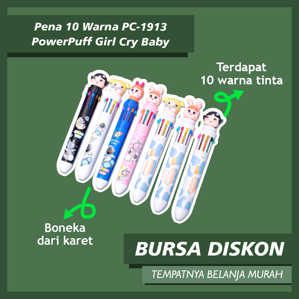

Pena 10 Warna PowerPuff Girl Cry Baby Pulpen Multi Warna Warni PC-1913 Bolpen Gelpen Karakter Lucu Astronot Cewek Alat Tulis Anak