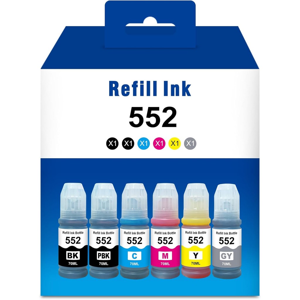 

552 Refill Ink Bottle Replacement for 552 Ink Bottles for ET-8500 ET-8550 Printers (1BK, 1PBK, 1C, 1M, 1Y, 1G)