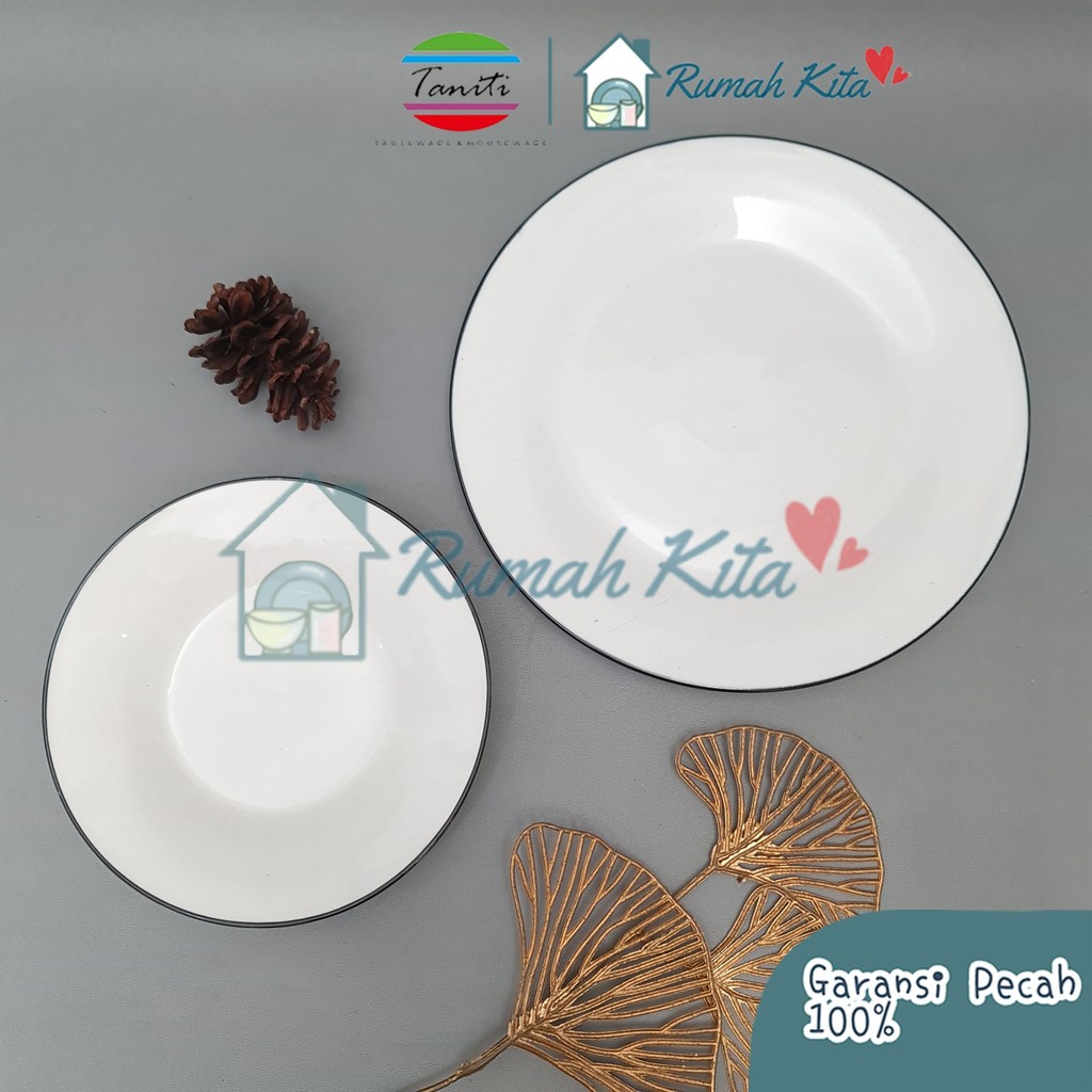 TANITI Piring Keramik Makan Soup  Piring Ceper Putih Polos Keramik Cantik Aesthetic Bermotif Murah