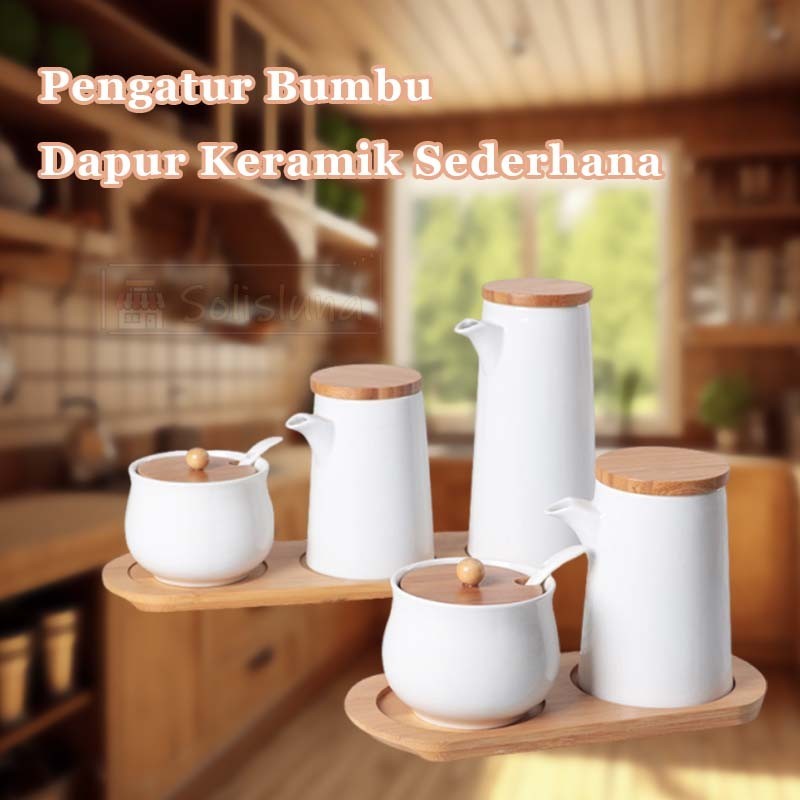 Set Serbaguna Pengatur Bumbu Dapur Keramik Sederhana Tempat Bumbu Unik elegan tempat bumbu 1 wadah k