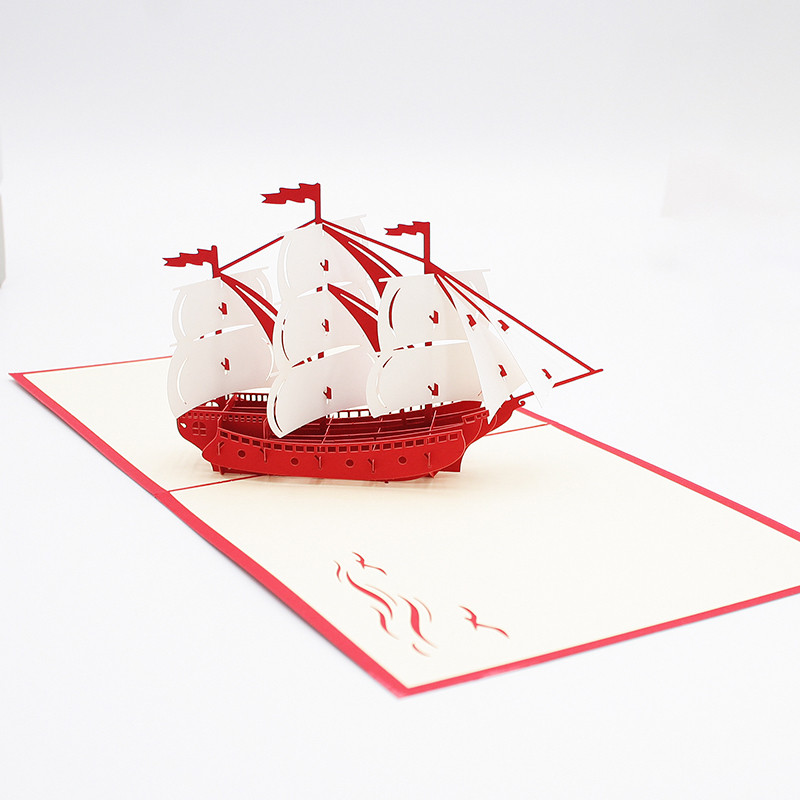 

Pop UP Sailboat Gifts Card 3D Pop UP Invitations Greeting Cards Tourist Postcard Written Blessings Sailing Style Greeting Card