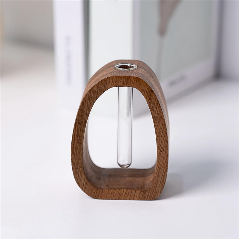 

PHFU-Solid Wood Frame Glass Test Tube Vase Desk Hydroponic Plant Enhances Home And Office Environment