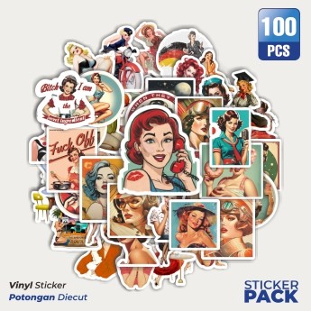 

Super Hemat! 100 PCS Stiker Vintage Retro Pinup Girls Illustration Mix 3 Waterproof Aesthetic- Untuk Laptop, Motor, dan Helm - Paper Stationery Pack