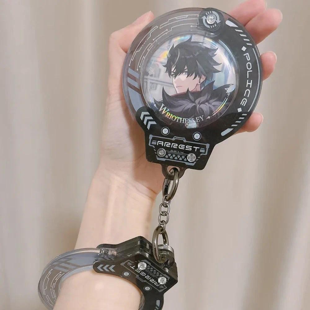 

Handcuff Shaped Photo Frame Badge Display Stand Protective Case Acrylic Pouch Locked with Favorite People