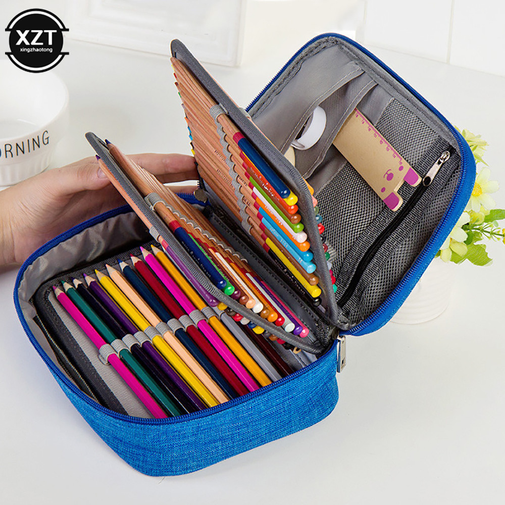 

Universal 72 Holes School Cases 3 Compartments School Canvas Pencil Case Fabric Pen Bag Box Pouch For Artist Stationery Supplies