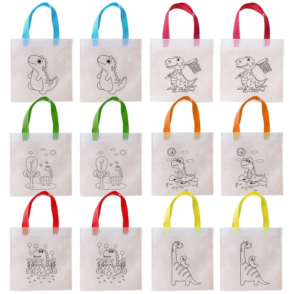 

12 DIY Dinosaur Party Gift Bags, Animal Birthday Party Decorations with 6 Styles Dinosaur Gift Bags (Color Brushes Not Included)
