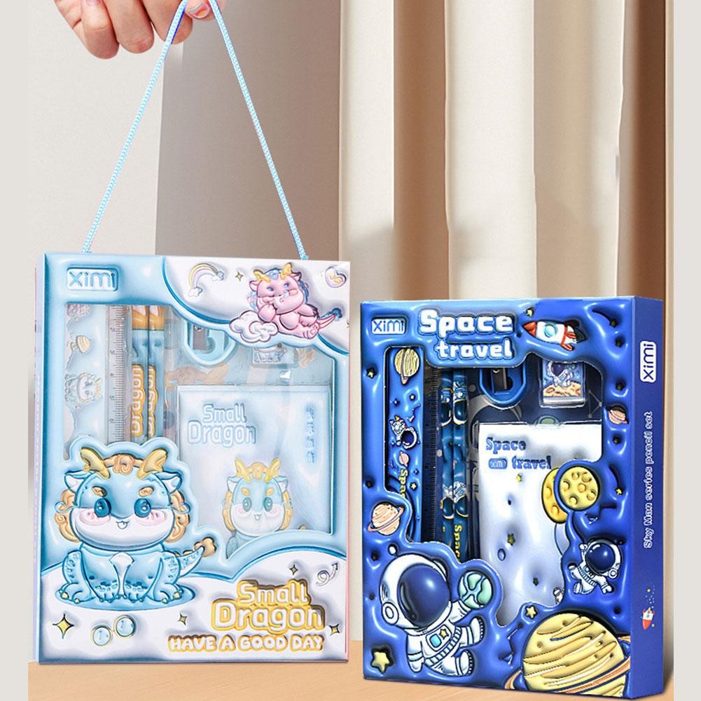 

6 In 1 Stationery Set Primary School Kindergarten Children Learning Gift Box Pencils Study Stationery Set Birthday Gift Prizes