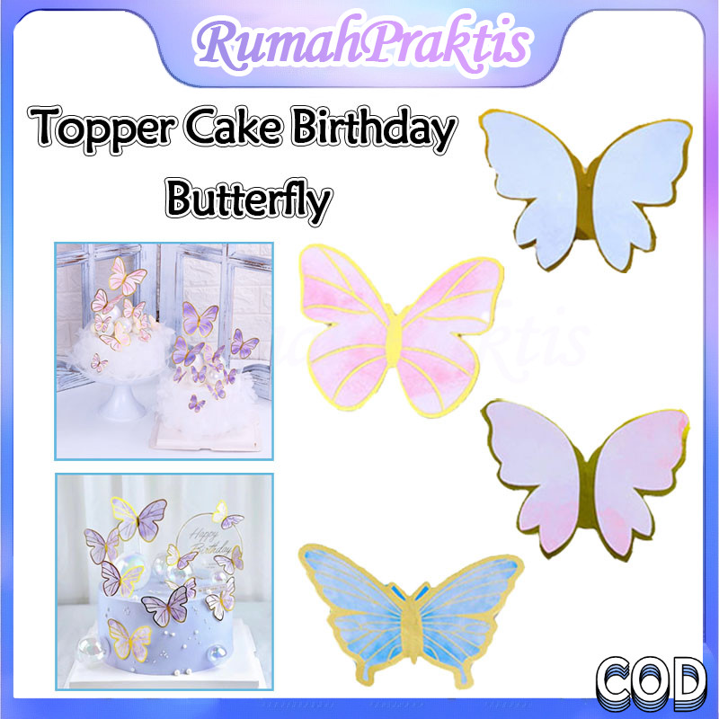 

dekorasi kue ulang tahun warna pink ungu/dekorasi kue topper kupu /potongan kupu-kupu puncak kue /