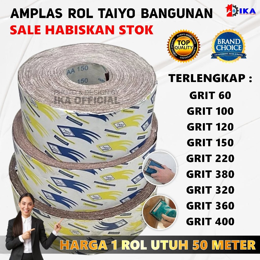 Taiyo BANGUNAN Amplas Roll Kain #80-400 50 Meter / Amplas roll bangunan taiyo 240 kertas lembar gulu
