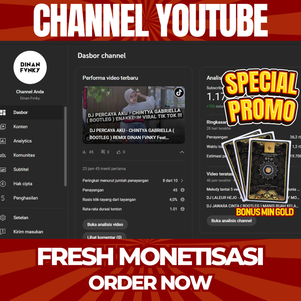 JUAL CHANNEL YOUTUBE SUDAH MONETISASI (FRESH) TINGGAL PAKAI