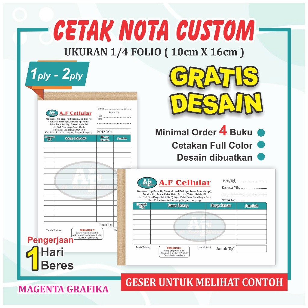 

Nota Custom 2 Ply 1/4 Folio | Cetak Nota Toko & Olshop Murah | Desain Bebas NCR