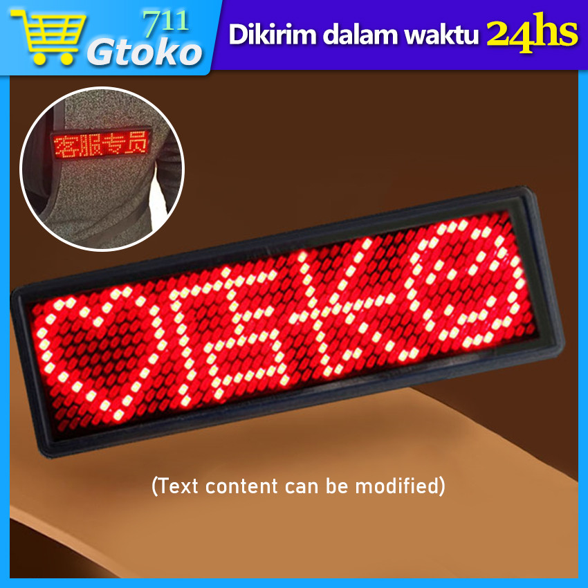Name Tag LED Badge Mini Running Text Tulisan Berjalan Miniatur Text Papan Nama LED Custom Merah