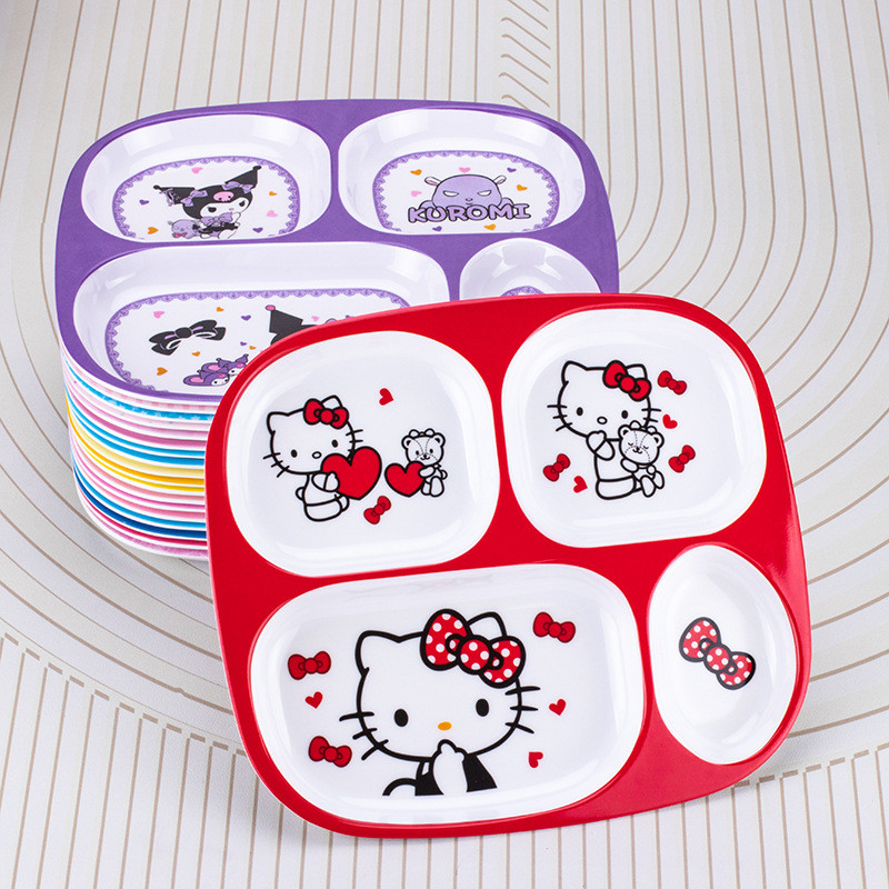 

Sanrios Anime Hellokittys Cartoon Children's Meal Plate Kuromi Mymelody Dinner Plate Compartment Cute Originality Western Plate