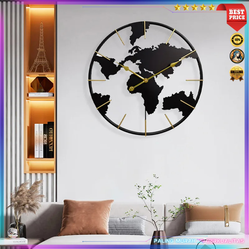 OUGWA Jam Dinding Besar Globe Design Iron Silent Movement 60cm - OG-55