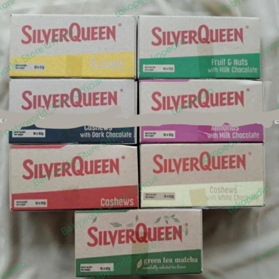 

Silverqueen Box Coklat Varian Cashew / Almond / Fruits / Crispy / Dark / White / Matcha / Yogurt Berry ( Isi 10x55gr )