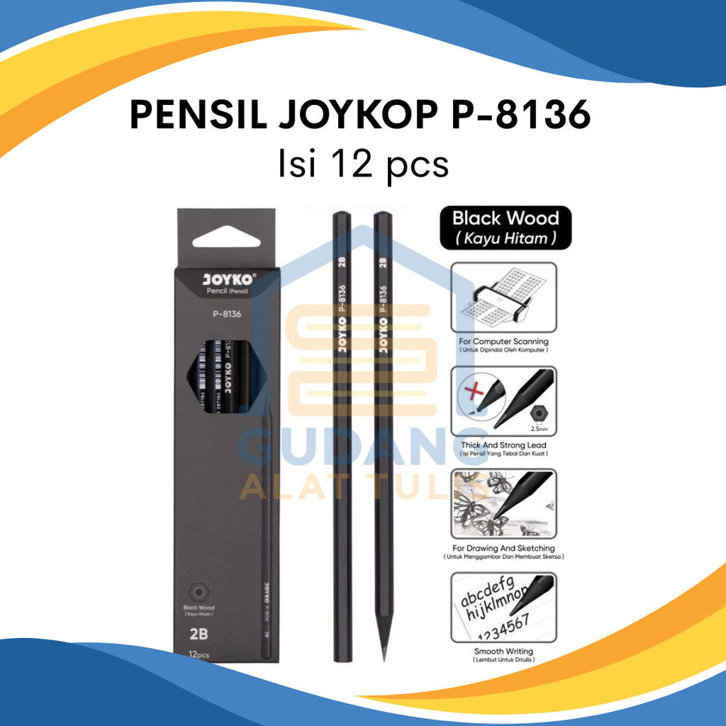 

PENSIL JOYKO 2B BLACK WOOD MATTE P-8136 1 BOX ISI 12 PCS