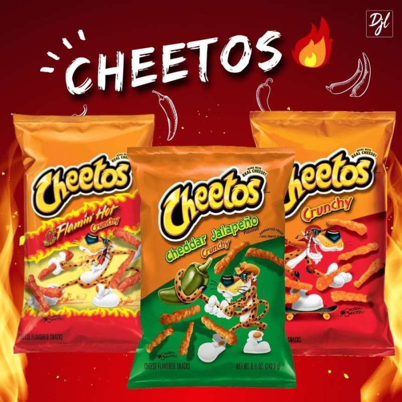 

CHEETOS with real cheese crunchy cheddar jalapeno flamin hot import USA