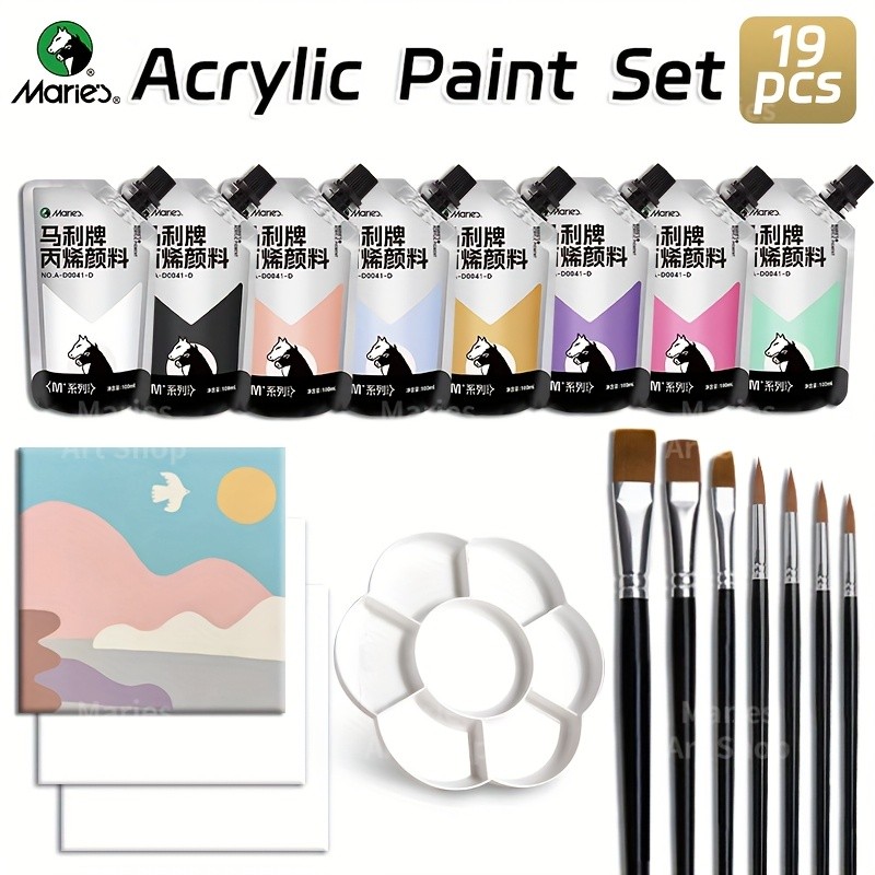 

Marie's 19pcs Acrylic Paints Set, 8 Colors #Morandi Muted Tones Colors, Rich Pigments, Quick-drying, Lasting Quality Acrylic Dra