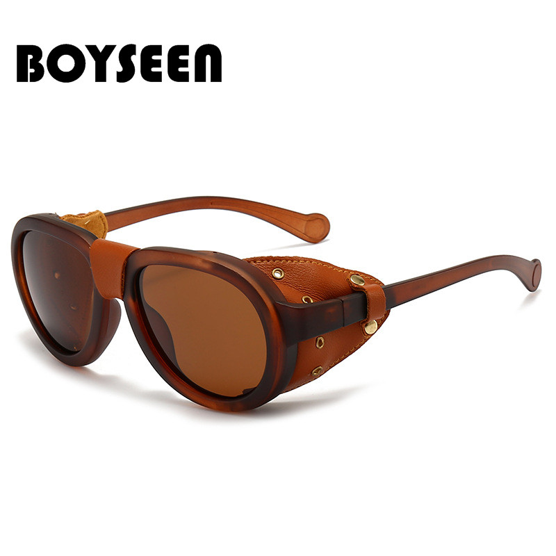 BOYSEEN Steam Punk Oval Windproof Goggle Polarized Sunglasses Men Women Fashion Shades Vintage Glass