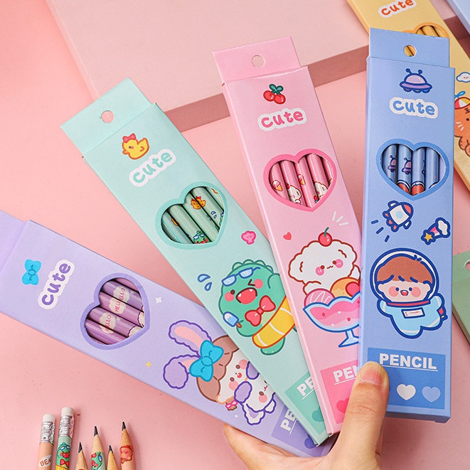 

TSB Pensil tulis hitam isi 12pcs Korea pelajar baru cetak kartun HB pensil hadiah alat tulis anak